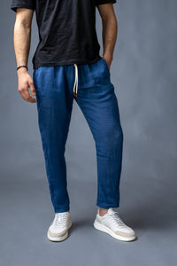 Pantalone 100 lino blu